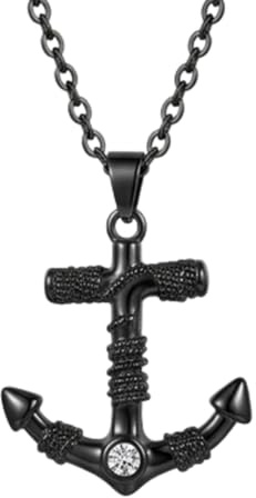 Gems_Hub Rostfritt stål ankare hänge halsband nautisk inspirerad berlock smycken med 46 cm kabelkedja svart silverton marin design hållbart modetillbehör 43 x 35 mm.|FIZA_CSN_0216