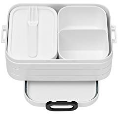 Mepal Brotdose Midi - Brotdose mit Bento Box - Für 2 Sandwiches oder 4 Brotscheiben - Lunchbox für kleine Snacks & Reste - Brotdose Erwachsene - Essenbox mit Fächern - Weiß