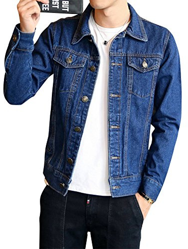 DAIHAN Homme Veste en Jean Denim Jacket Manche Longue Manteau Loisirs Slim Fit Veste Denim Bleu foncé XX-Large