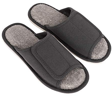 JIAHG Diabetiker Hausschuhe Damen Arthritis à–dem geschwollene Füße Pantoffeln Orthopädische Herren Easy Close Wide Verstellbar rutschfeste Open Toe Slipper,Dunkelgrau,41/42 EU (Herstellergröße 42/43)