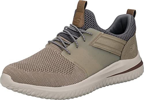 Skechers Men's Delson 3.0 Cicada Sneaker, Taupe Knitted Mesh W Synthetic, 13 UK