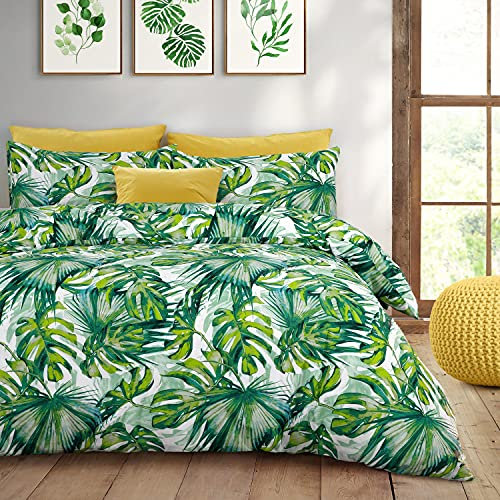 Velosso Tropical Palm Leaves Floral Easycare Bedding Set with Pillowcases (Green, King)