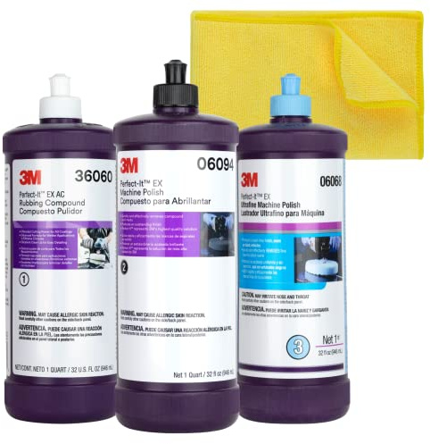 3M Perfect It Buffing and Polishing Kit | 36060 06094 06068 Rubbing Compound, Machine Polish, Ultrafine | Buffing, Car Polishing Kit Bundled with Kangaroobands Microfiber Cloth