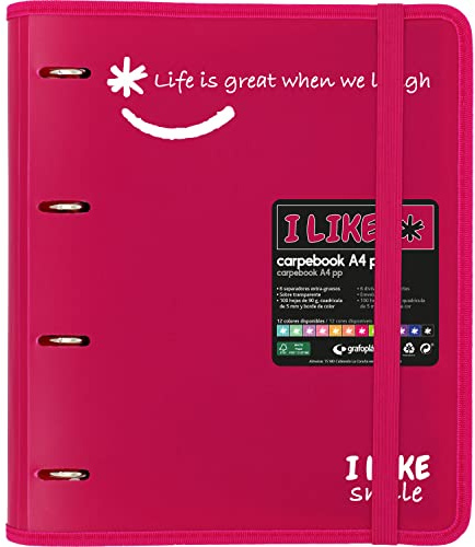 Grafoplás 88101854. 4-rings arkiv med ersättning, A4, Fuchsia, Halvstyv polypropylen inklusive Separatorer, Carpebook Like