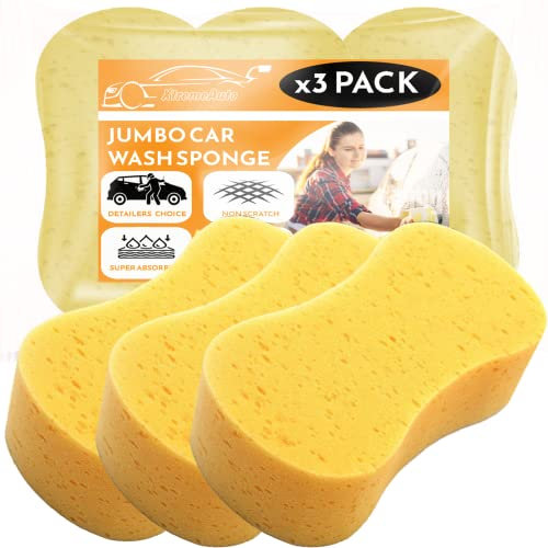 Xtremeauto JUMBO Sponges For Car Cleaning, Washing & Windows - 3 Pack Of Car Sponges - Anti Scratch Technology - Perfect For Wheels, Windscreen & Bodywork