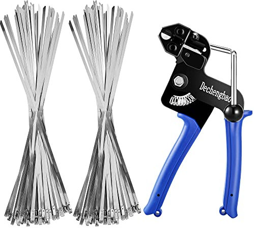 Kabelbinderpistolen-Set aus Metall, Kabelbinderpistole aus Edelstahl, verstellbares Spann- und Schneidwerkzeug mit 200 selbstsichernden Kabelbindern aus Edelstahl 304