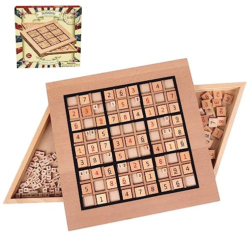 Juego de Sudoku de Madera con Tablero, 90 Fichas de Números Grandes y Piedras de Pensamiento, 2 Cajones de Almacenamiento – Juego de Lógica y Entrenamiento Cerebral para Todas Las Edades
