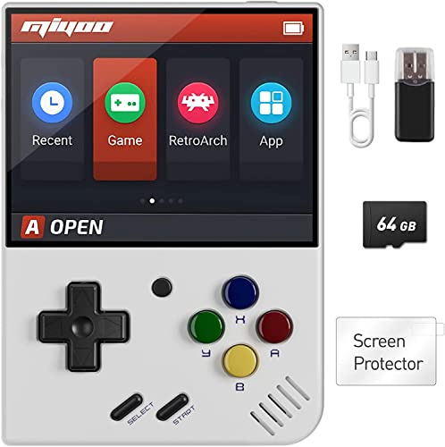 Whatsko Miyoo Mini Plus Console,Miyoo Mini + Retro Console di Giochi Portatile 64GB,Cortex-A7 Linux System 3,5 Pollici Schermo Ips 3000mAh Pocket Console Di Gioco Portatile Supporto WiFi(Bianco)