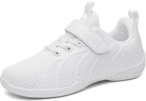WUIWUIYU Women's Girls' Hook & Loop Textile Athlete Sport Shoes Cheerleading Dance Sneakers Size 2 UK White