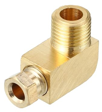 Partuto 1 Pezzo Raccordo a Compressione in Ottone a Gomito Universale 90 Gradi M10x1 - Adattatore Connettore per Tubi Auto Adatto a 4mm - Tono Oro in Ottone