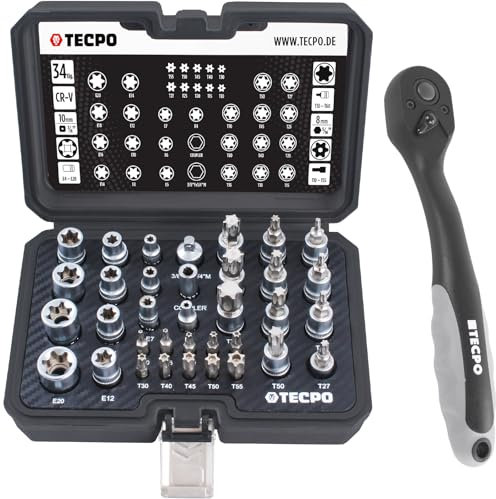 TECPO Steckschlüssel Satz 3/9 E4-E20 T10-T60 Außen Torx Innen Nuss + Knarre 3/8