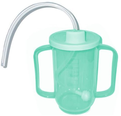 YJZQ Gobelet à bec de Canard Aide Repas Appendre boire liquide Gobelets Anti-Déversement 350ml Coupe avec Paille Tasse à boire 2 anses Bouteille pour Personnes Âgées, Handicapées, Dyscatabrose