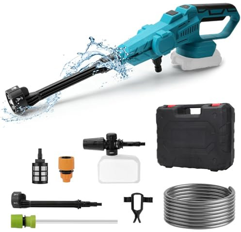 Nettoyeur Haute Pression sans Fil Compatible avec Makita 18V, 6-en-1 Buse Multifonction Pistolet Haute Pression 80 Bar 1160 PSI avec 5m Tuyau pour Voiture, Nettoyage et Arrosage (sans Batterie)