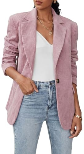 IDEALSANXUN Womens Corduroy Blazer Fall Winter Casual Blazer Dressy Suit Jackets, Pink, M