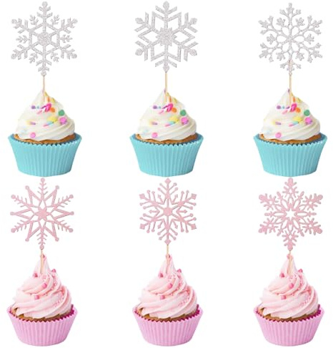 DéCoration Cake Flocon de Neige Noël, 24 Pièces Snowflake Cake DéCoration, Flocon de Neige Cake Decoration Noël, Anniversaire Snowflake Gâteau Décorations, Décoration Cake Snowflake Noël (A)