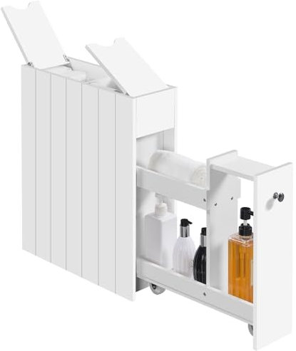 Yaheetech Armario de Baño Armario de Estrecho de Madera con 2 Cajones Armario Lateral Pequeño con Cajones y Rodillos Organizador Estrecho para Baño Cocina Salón 50x17x58 cm