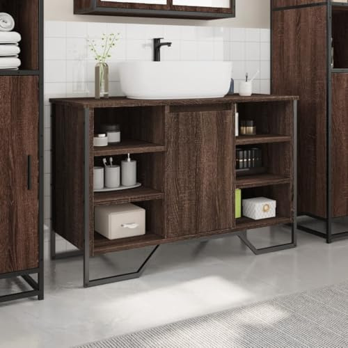 Homvdxl Bathroom Under Sink Cabinet, 91x35x60 cm, Floor Standing Under Sink Cabinet, for Wall-Mounted Sinks & Washbasins without Pedestal, Brown+Oak