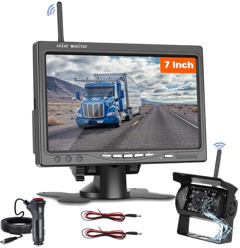 Inefala trådlös digital backkamera-kit, 7-tums skärm och trådlös backkamera, IP68 vattentät backkamera med BSD, lämplig för LKW buss/SUV (DC 12-36V)