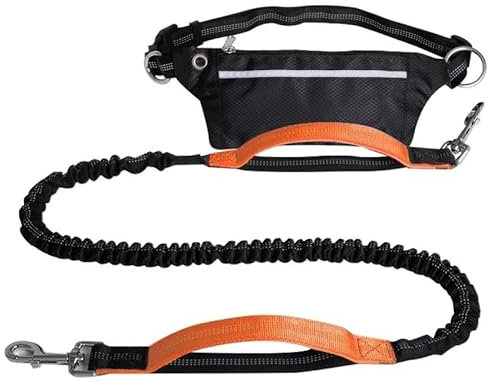 Tomkabo Joggingleine Hund, Freihändige Hundeleine mit Bauchgurt – Joggen, Laufen, Wandern, Spaziergänge, elastisch, stoßdämpfend, reflektierend, mit Tasche, 130-180cm
