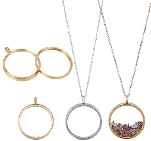 UNICRAFTALE rostfritt stål medaljong hänge glasmedaljong platt rund minne foto hänge halsband kristall fotoram med kedjehalsband för halsband smyckestillverkning 29 mm
