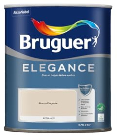 Bruguer ELEGANCE Pintura Monocapa ExtraMate, Paredes y Techos, Interior, Exterior protegido, Alta Durabilidad, UltraLavable, Resistente al Desgaste y Manchas Blanco Elegante 750 ml