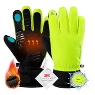 HIKENTURE Gants de Vélo Hiver pour Homme et Femme - Chaud avec Isolation Thinsulate 3M - Écran Tactile - Coupe-vent et Résistant à l’eau pour Sports de Cyclisme, Vélo, VTT, Course, Ski - Jaune Fluo, L
