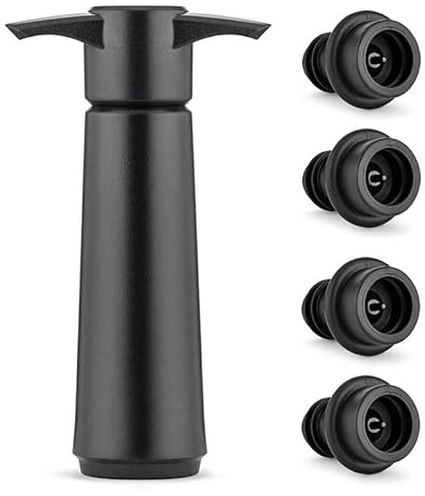 Wein Vakuumpumpe,Wein Vakuumpumpe und Weinverschluss,Weinkonservierer Wiederverwendbarer Weinverschlüssen Hält Wein Frisch,Weinflaschenverschluss-Set,Weinsparer Vakuum-Stopfen (4)