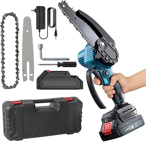 Motosierra con batería de 6 pulgadas, mini motosierra con batería 7500 mAh 800 W, dispositivo de mano con bloqueo de seguridad y deflector ancho, peso ligero, motosierra manual para cortar madera