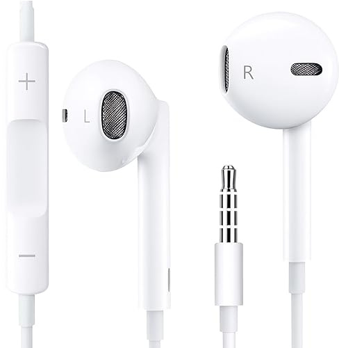 In-Ear Headphones with Microphone & Volume Control 3.5mm Jack Wierd Noise Isolating Earbuds for Clear Sound, Comfortable Universal Earphones Compatible with Devices, Smartphones, Tablets, Laptops