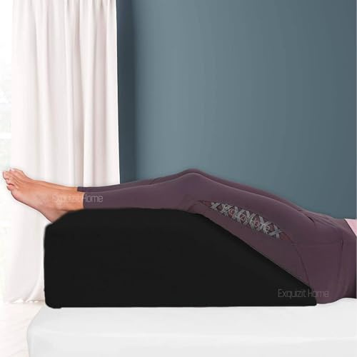 MS LINEN UK Memory Foam Leg Wedge Pillow – Orthopaedic Leg Elevation Pillow for Circulation, Knee & Back Support, Breathable Washable Cover (Black)