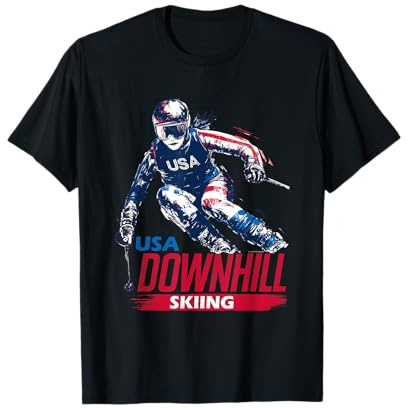 Downhill Skiing Patriotic USA Winter Team Ski Sports Graphic T-Shirt