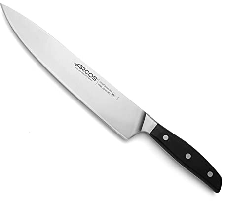 Arcos Cuchillo Chef Forjado Acero Inoxidable NITRUM - Profesional Cocina, Mango Ergonómico POM Negro, Hoja Silk Edge 250 mm, Serie Manhattan