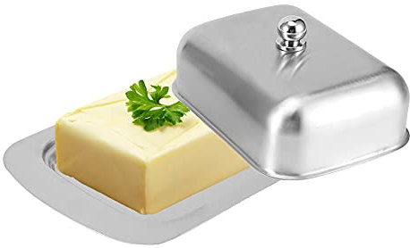 Burriera in Acciaio Inox con Coperchio,Porta Burro,Porta Formaggio Molle,Porta Formaggio Ciotola da Dessert Scatola,18,5×12,2×7 cm,Porta Burro Piatti a Doppio Isolamento