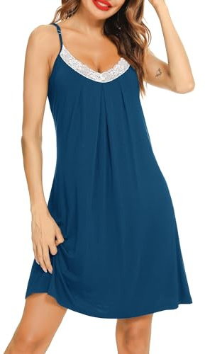 Lovasy Sexig babydoll för kvinnor, kort nattlinne, bomull, ärmlös, justerbara spaghettiband, nattkläder, volangkläder, linne, Färg: blå, L