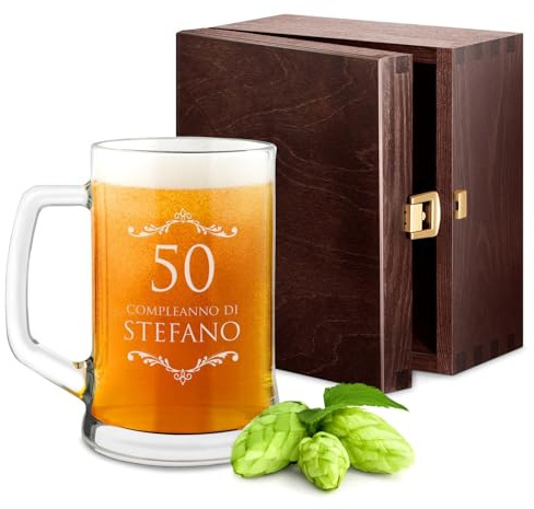 Maverton Boccale per la Birra in vetro con personalizzazione - capienza 500 ml idea regalo per il compleanno - H12 cm x Ø8,5 cm - Perfetto per ogni uomo amante della buona Birra - compleanno