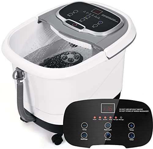 RELAX4LIFE Pediluvio Idromassaggio Elettrico 3 in 1 con Doccia, Riscaldamento Rapido e Mantenimento Temperatura, Sterilizzazione a Infrarossi e Timer 60min, Copertura con Rotelle (Grigio)
