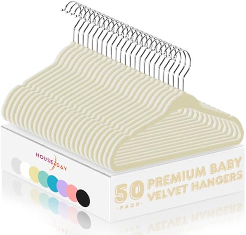 HOUSE DAY Samt-Baby-Kleiderbügel, 27,9 cm, Beige, Premium-Kinder-Kleiderbügel für Kinder, Säuglings- und Kleinkindkleidung, langlebig, rutschfest, kleiner Baby-Filzbügel für Schrank, ideal für den