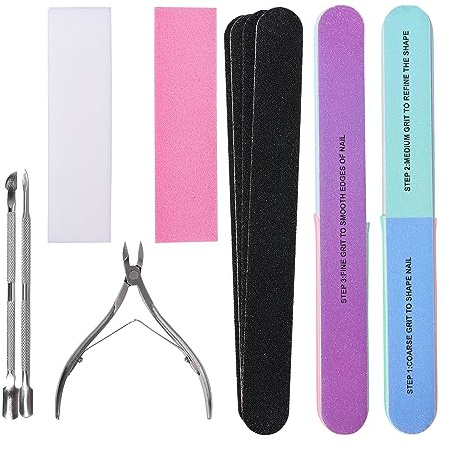 Set di 11 lime per unghie, blocco per unghie a doppio lato, blocco rettangolare in spugna lucidata, con pinza per cuticole e spingicuticole per tagliare le unghie della pelle morta, strumenti per