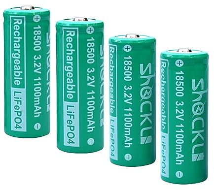 funkawa 18500 3.2V Solar Batteries, shockli 18500 3.2 Volt 1100mAh LiFePO4 Lithium Phosphate Rechargeable Solar Battery for Outdoor Solar Lights (4-Pack)