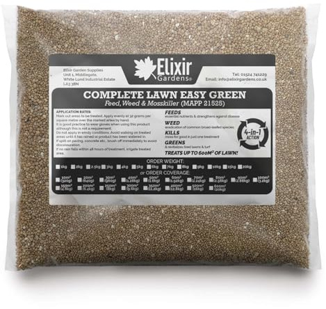 Elixir Gardens Seasonal Lawn Fertilisers for Turf & Grass | Complete Lawn Weed, Feed & Mosskiller with added Iron | 10-2-2+8Fe | Treats 150 Sq. Meters