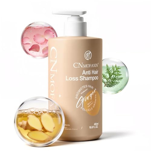 CNMOFAXIN Anti Hair Loss Shampoo 480ml - Ginger Hair Growth & Castor Oil Strengthening Formula - Volumising Treatment with Rose Oil for Men & Women - Nourishes, Repairs & Thickens