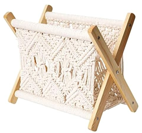 arlote Revistero Bohemio, Revistero Tejido con Cuerda, Cestas para Revistas con DiseñO de Tela de Cuerda, Almacenamiento para Revistero