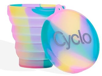 CYCLO Vaso Esterilizador para Copa Menstrual Portátil | Esterilizador Plegable y Ligero de Silicona con Tapa | Vaso Limpiador Libre de BPA Apto para Microondas (Colorfull)