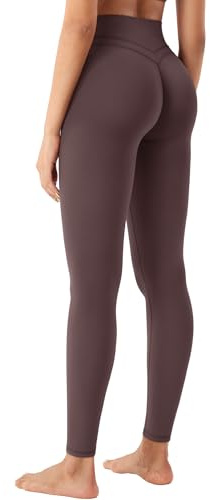 YEOREO Women's Workout Gym Leggings Julissa Hidden Scrunch Butt Sculpting Compression Mid Rise V Back Yoga Leggings 26 Brown S