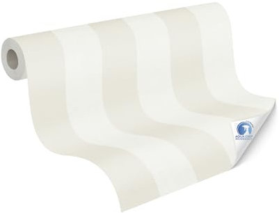 Livingwalls papier peint DESIGNDROP - papier peint intissé préencollé rayures en beige, blanc - 10,05m x 0,53m - rayures papier peint maison de campagne pour différentes pièces - 787217