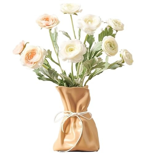 MZSKLW Blumenvase Vase aus Papiertüte, Blumenvase aus Keramik, einzigartiges Grab-Crinkle-Design, dekorative Vasen for Moderne Wohndekoration, Hochzeit FüR Haus, Wohnzimmer Oder BüRo(Yellow)