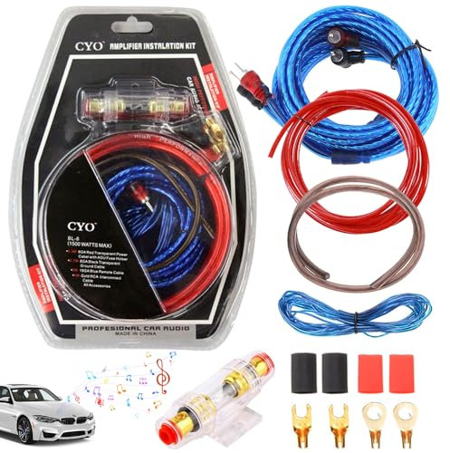 CLIUNT Set di Cavi per Amplificatori Auto, 10 GA Kit Cablaggio Amplificatore Auto, Filo Cablaggio Amplificatore Subwoofer,Subwoofer e Audio 1500 W, per auto camion moto 10 Gauge Amp