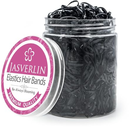 JASVERLIN 1000pcs Rubber Bands for Hair, Small Elastic Hair Ties for Thin for Women Kids Girls Baby, Mini No damage Bands for Braids, Thin & Soft Texture (Black)