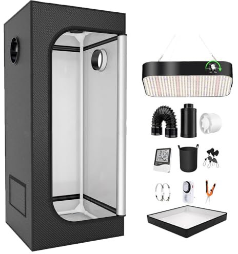 Odlingstält kit – fullspektrum hydroponiskt odlingstält med 200 W LED-växtljus, timer, hygrometer, observationsfönster, 40 x 47,2 tum