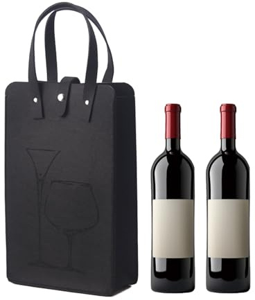 DYUEE Felt Wine Bottle Gift Bag with Handles Wine Tote Bag Champagne Bottle Felt Storage Reusable Travel Bag Leakproof Wine Holder Bag for Christmas Birthday Party Gift (Black)